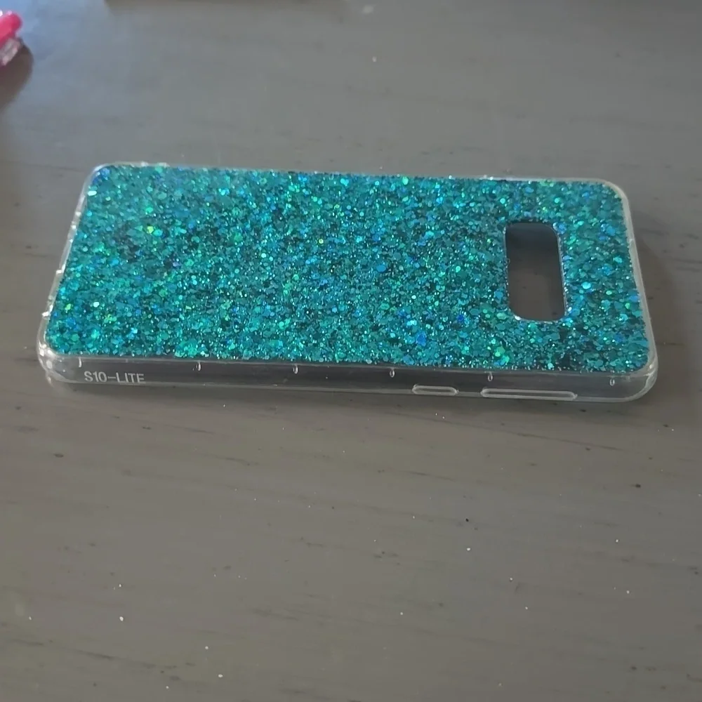 Samsung S10 Teal rubber Bling glitter case